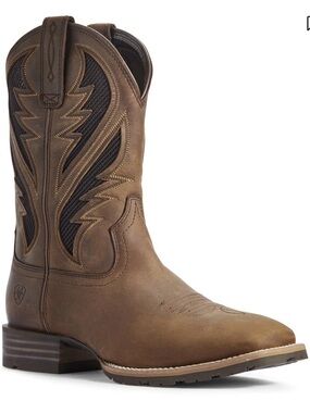 ARIAT HYBRID VENTTEK DISTRESSED WESTERN BROWN LEATHER BOOTS  SQUARE TOE SZ 10.5